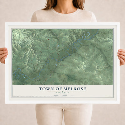 Map of the Town of Melrose, Wisconsin, 18 x 24 inch print in a white wood frame