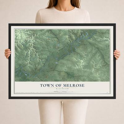 Map of the Town of Melrose, Wisconsin, 24 x 36 inch print in a black wood frame