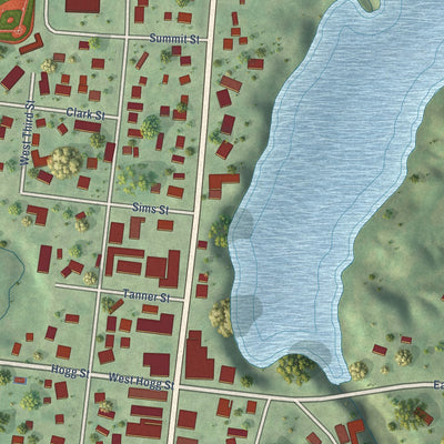 Close-up of the map of Melrose, Wisconsin print showing street and building detail