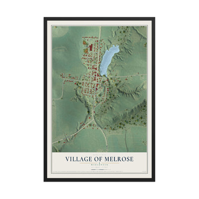 Map of Melrose, Wisconsin, 12 x 18 inch print in a black wood frame