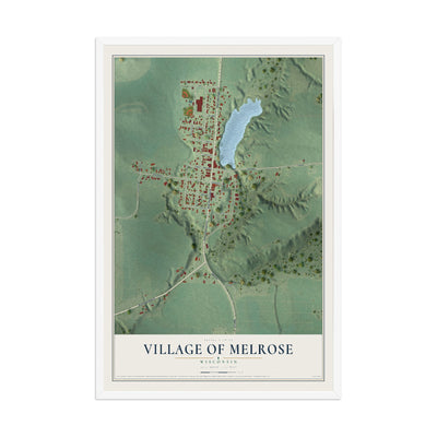 Map of Melrose, Wisconsin, 12 x 18 inch print in a white wood frame