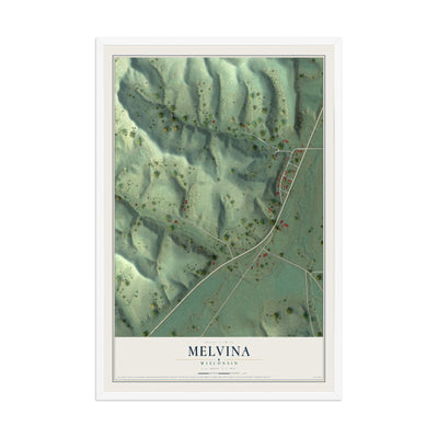 Map of Melvina, Wisconsin, 12 x 18 inch print in a white wood frame