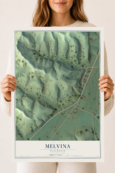Map of Melvina, Wisconsin, 18 x 24 inch unframed archival matte print
