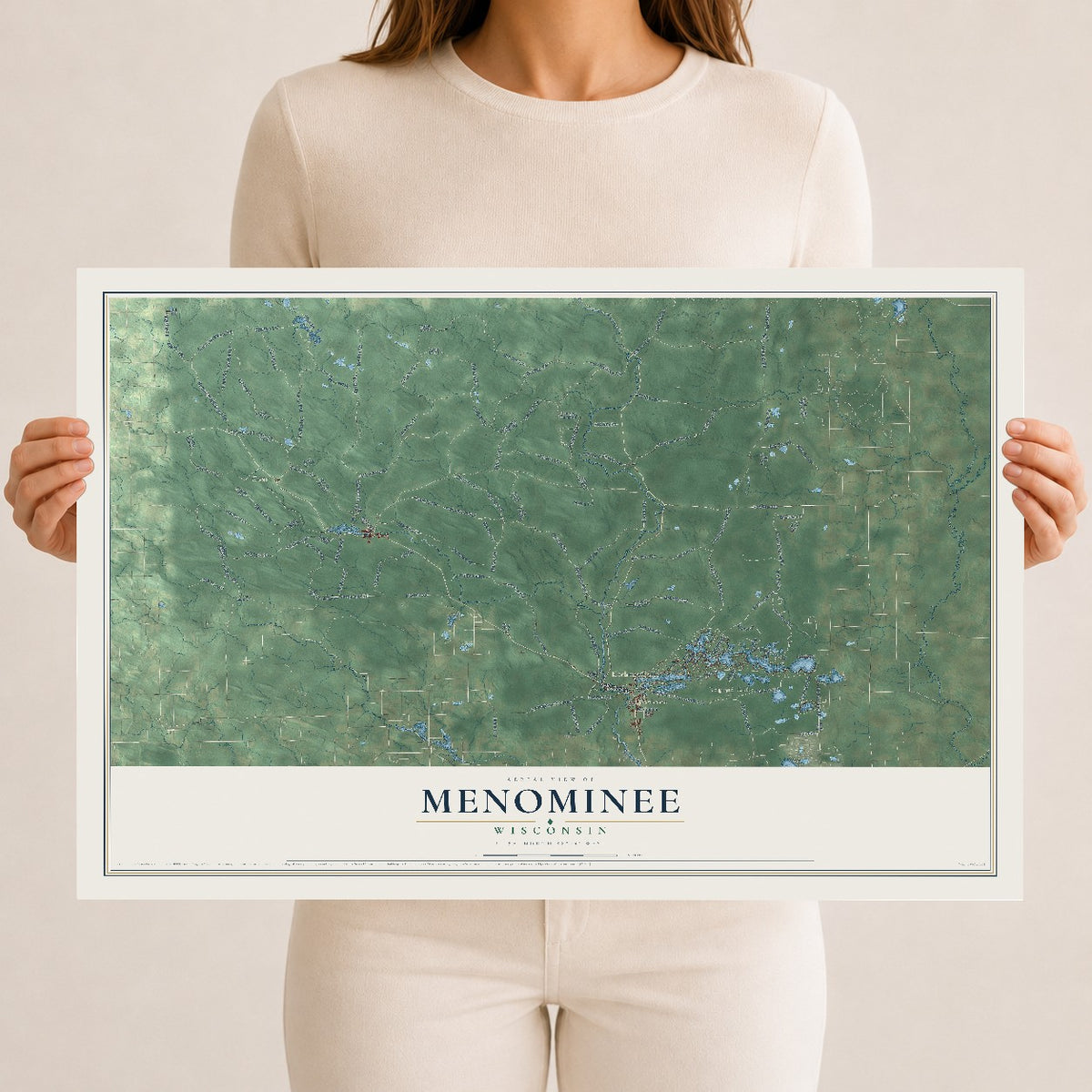 Map of Menominee, Wisconsin, 12 x 18 inch unframed archival matte print