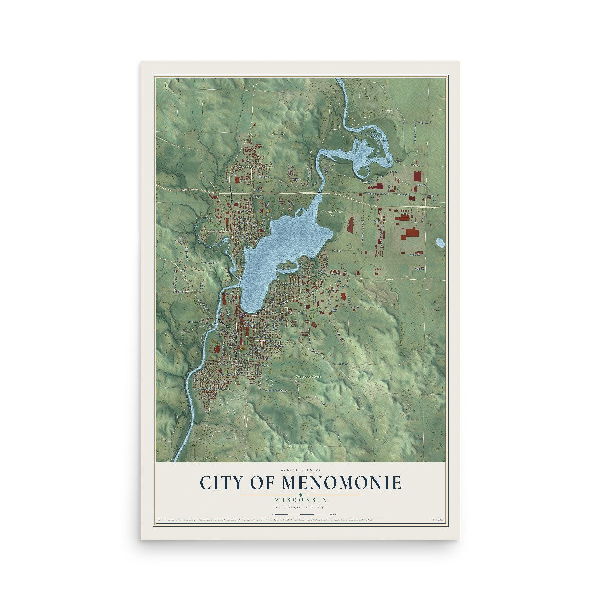 Map of Menomonie, Wisconsin, 12 x 18 inch unframed archival matte print