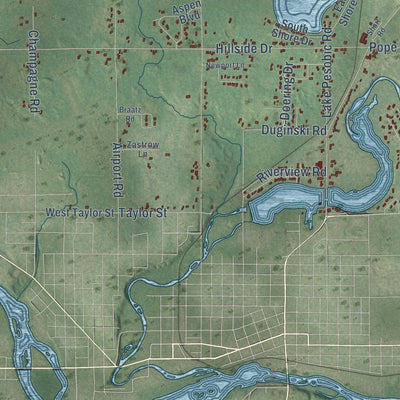 Second close-up of the map of the Town of Merrill, Wisconsin print showing more streets and buildings