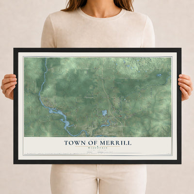 Map of the Town of Merrill, Wisconsin, 12 x 18 inch print in a black wood frame