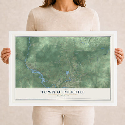 Map of the Town of Merrill, Wisconsin, 12 x 18 inch print in a white wood frame