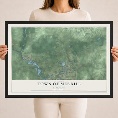 Map of the Town of Merrill, Wisconsin, 18 x 24 inch print in a black wood frame