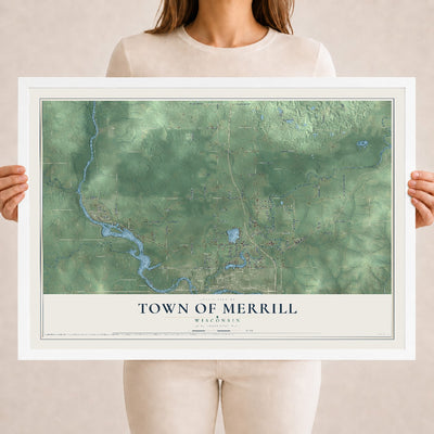 Map of the Town of Merrill, Wisconsin, 18 x 24 inch print in a white wood frame