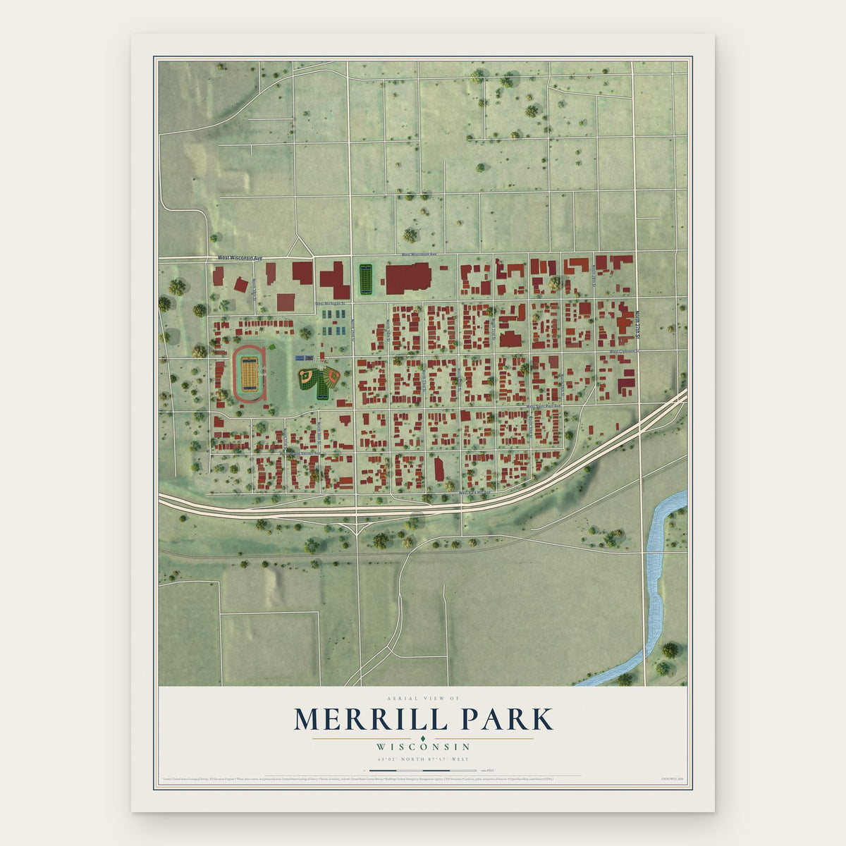 Merrill Park, Wisconsin map print, the full design