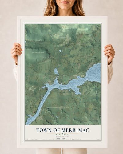Map of the Town of Merrimac, Wisconsin, 24 x 36 inch print in a white wood frame