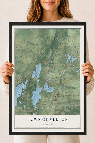 Map of the Town of Merton, Wisconsin, 18 x 24 inch print in a black wood frame