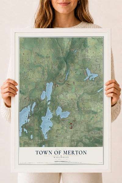 Map of the Town of Merton, Wisconsin, 18 x 24 inch print in a white wood frame