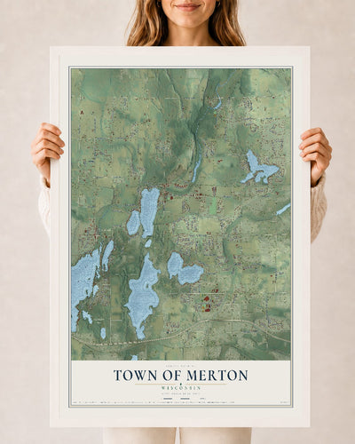 Map of the Town of Merton, Wisconsin, 24 x 36 inch print in a white wood frame