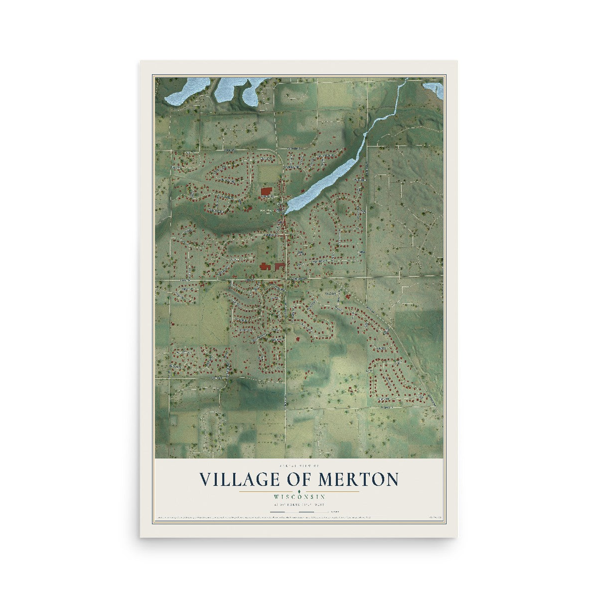 Map of Merton, Wisconsin, 12 x 18 inch unframed archival matte print