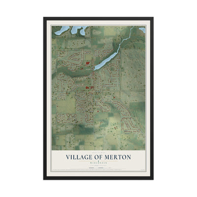 Map of Merton, Wisconsin, 12 x 18 inch print in a black wood frame