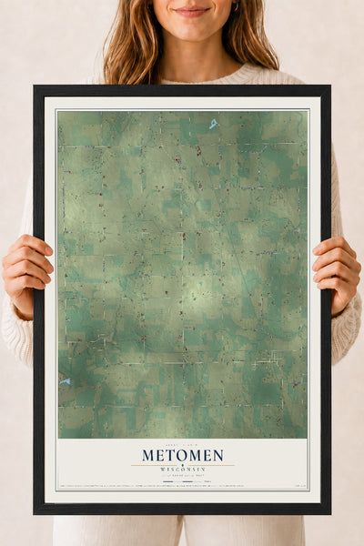 Map of Metomen, Wisconsin, 18 x 24 inch print in a black wood frame