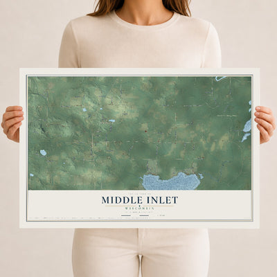 Map of Middle Inlet, Wisconsin, 12 x 18 inch unframed archival matte print