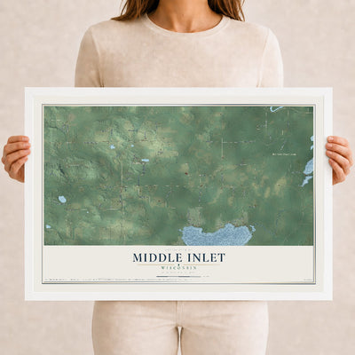 Map of Middle Inlet, Wisconsin, 12 x 18 inch print in a white wood frame