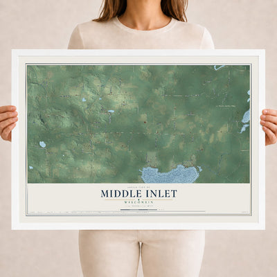 Map of Middle Inlet, Wisconsin, 18 x 24 inch print in a white wood frame