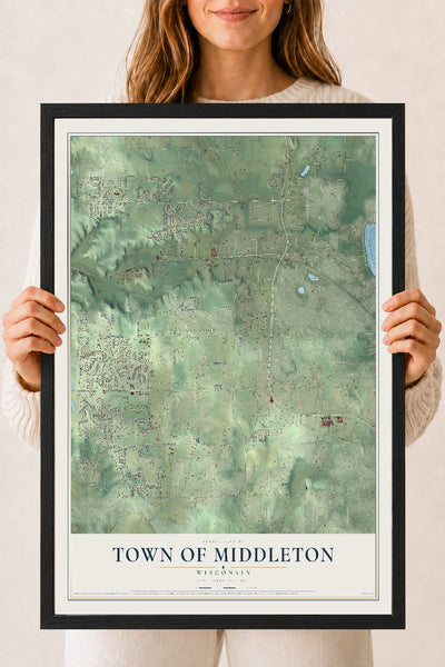 Map of the Town of Middleton, Wisconsin, 18 x 24 inch print in a black wood frame