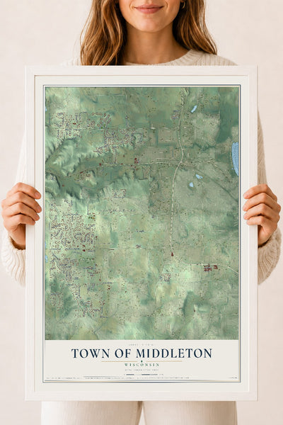 Map of the Town of Middleton, Wisconsin, 18 x 24 inch print in a white wood frame