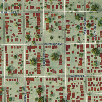 Close-up of the map of Midtown, Wisconsin print showing street and building detail