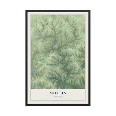 Map of Mifflin, Wisconsin, 12 x 18 inch print in a black wood frame