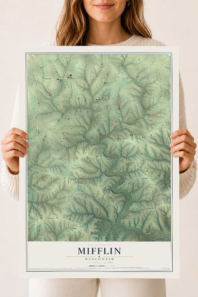 Map of Mifflin, Wisconsin, 18 x 24 inch unframed archival matte print