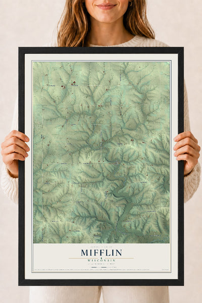 Map of Mifflin, Wisconsin, 18 x 24 inch print in a black wood frame
