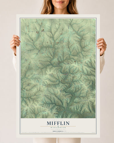 Map of Mifflin, Wisconsin, 24 x 36 inch unframed archival matte print