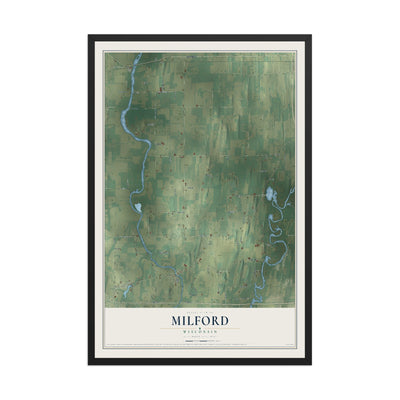 Map of Milford, Wisconsin, 12 x 18 inch print in a black wood frame