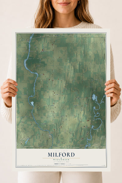 Map of Milford, Wisconsin, 18 x 24 inch unframed archival matte print