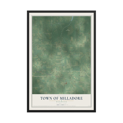 Map of the Town of Milladore, Wisconsin, 12 x 18 inch print in a black wood frame