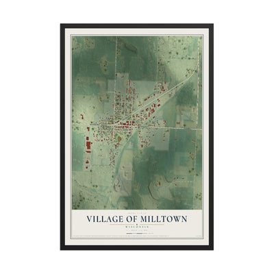 Map of Milltown, Wisconsin, 12 x 18 inch print in a black wood frame