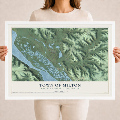 Map of the Town of Milton, Buffalo County, Wisconsin, 18 x 24 inch print in a white wood frame