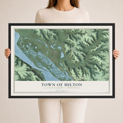 Map of the Town of Milton, Buffalo County, Wisconsin, 24 x 36 inch print in a black wood frame