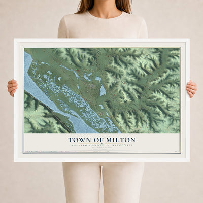 Map of the Town of Milton, Buffalo County, Wisconsin, 24 x 36 inch print in a white wood frame