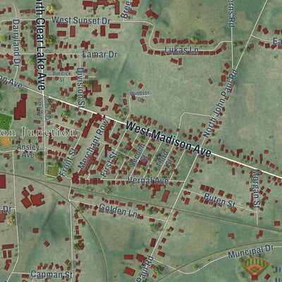 Second close-up of the map of Milton, Wisconsin print showing more streets and buildings