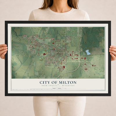 Map of Milton, Wisconsin, 18 x 24 inch print in a black wood frame