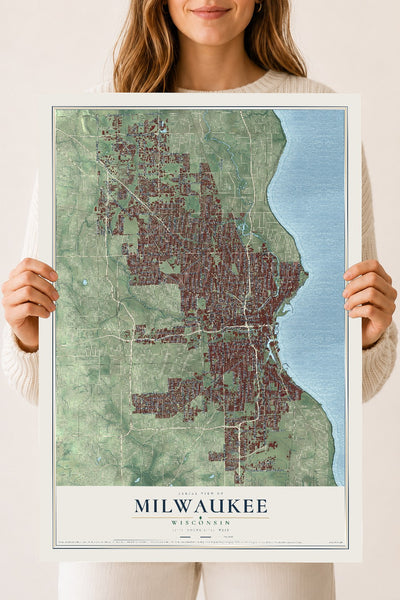 Map of Milwaukee, Wisconsin, 18 x 24 inch unframed archival matte print