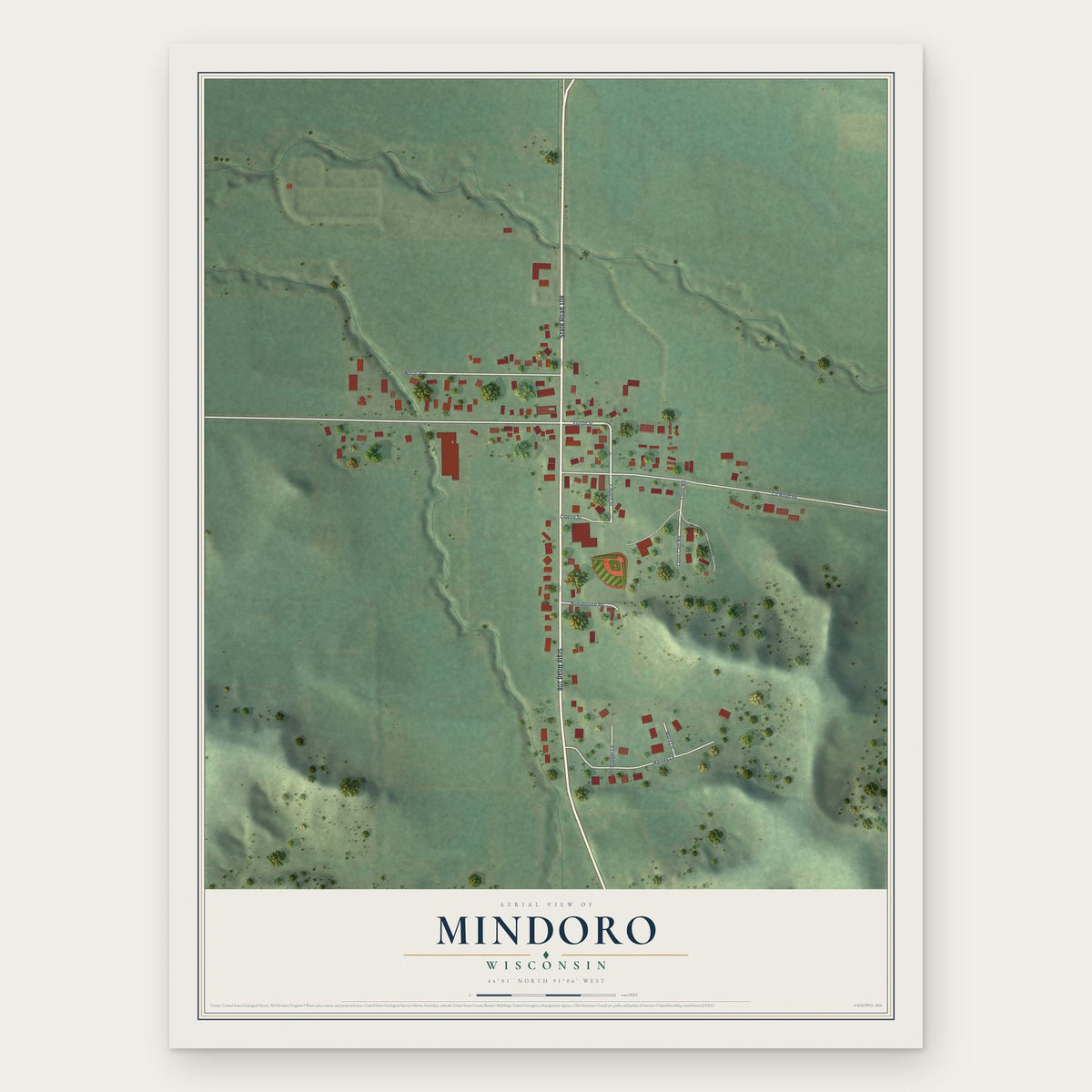 Mindoro, Wisconsin map print, the full design