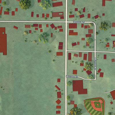 Close-up of the map of Mindoro, Wisconsin print showing street and building detail