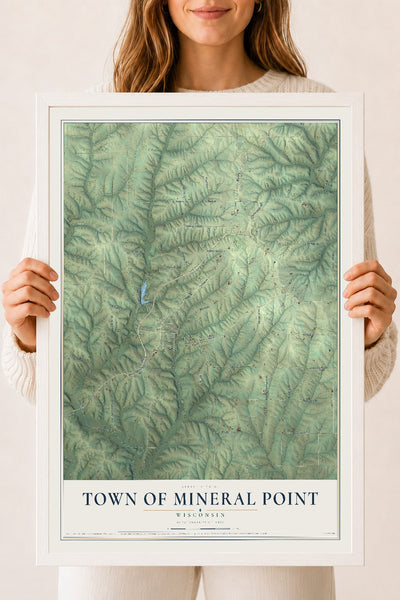 Map of the Town of Mineral Point, Wisconsin, 18 x 24 inch print in a white wood frame