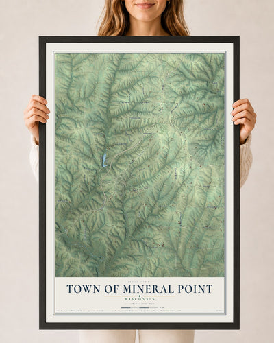 Map of the Town of Mineral Point, Wisconsin, 24 x 36 inch print in a black wood frame