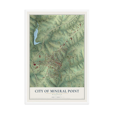 Map of Mineral Point, Wisconsin, 12 x 18 inch print in a white wood frame