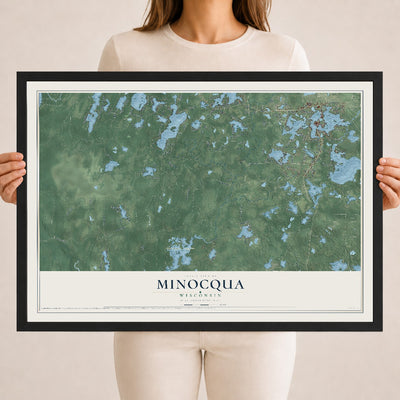 Map of Minocqua, Wisconsin, 18 x 24 inch print in a black wood frame
