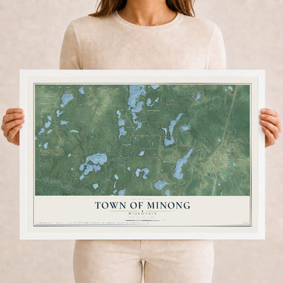 Map of the Town of Minong, Wisconsin, 12 x 18 inch print in a white wood frame