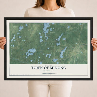 Map of the Town of Minong, Wisconsin, 18 x 24 inch print in a black wood frame